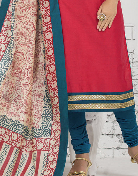 Adorable Red Chanderi Cotton Silk Salwar Kameez