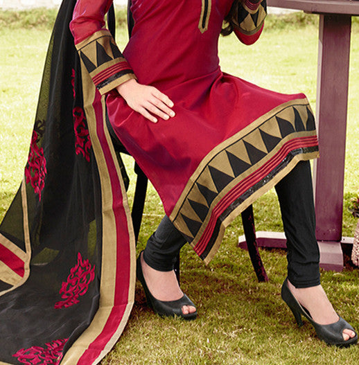 Maroon Chanderi Cotton Silk Designer Salwar kameez