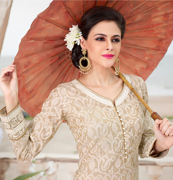 Adorable Off White Chanderi Cotton Silk Designer Salwar kameez