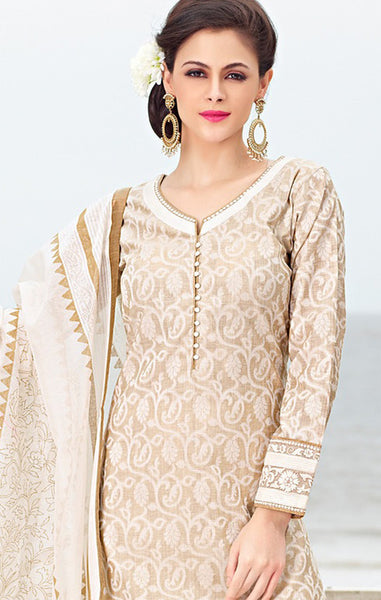 Adorable Off White Chanderi Cotton Silk Designer Salwar kameez