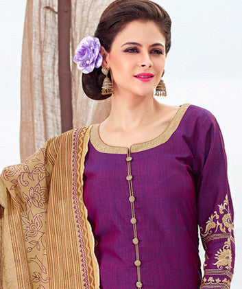 Adorable Purple Chanderi Cotton Silk Designer Salwar kameez