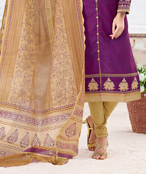 Adorable Purple Chanderi Cotton Silk Designer Salwar kameez