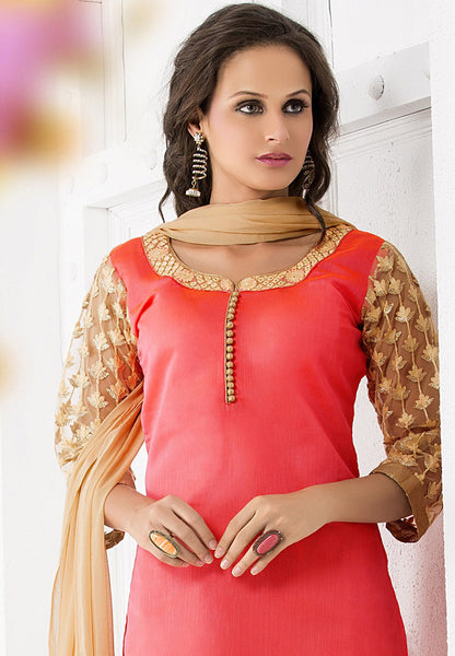 Cotton Silk Suit With Patch Border