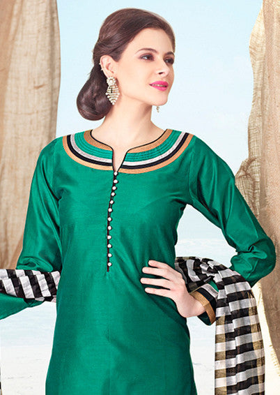 Adorable Green Chanderi Cotton Silk Designer Salwar kameez