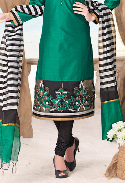 Adorable Green Chanderi Cotton Silk Designer Salwar kameez