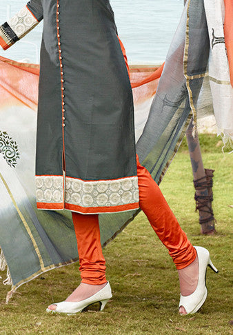 Adorable Grey Chanderi Cotton Silk Designer Salwar kameez