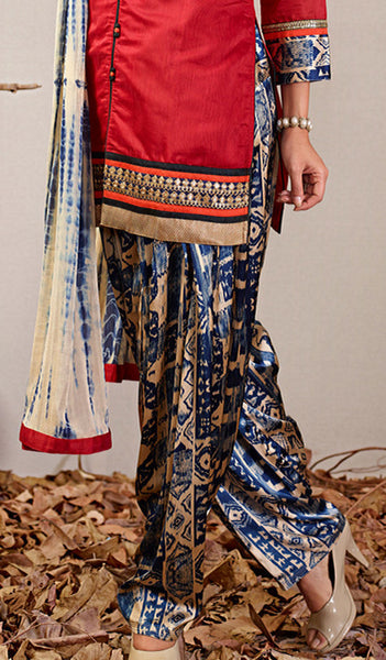 Coral Red Readymade Salwar Suit