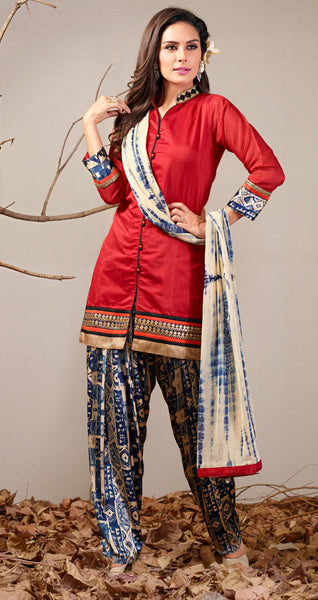 Coral Red Readymade Salwar Suit