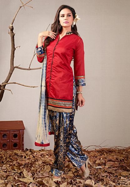 Coral Red Readymade Salwar Suit