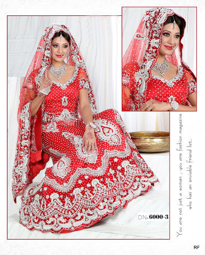 Bright Red Bridal Net Lehenga Choli with attractive stone work - RAJSHRIFASHIONS