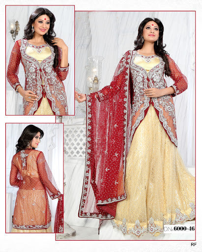 Beige Brown Jacket Style  Net Lehenga Choli - RAJSHRIFASHIONS