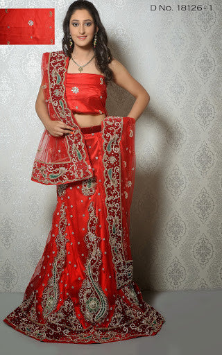 Red Net Stone Work With Velvet Patch Bridal Lehenga Choli