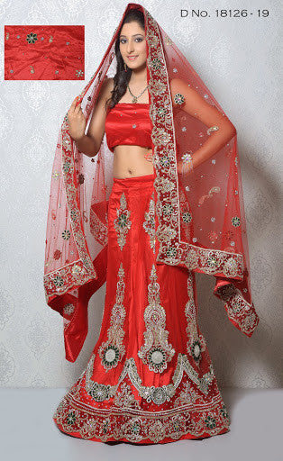 Marvelous Red Net Gold Zardosi Work Bridal Lehenga Choli