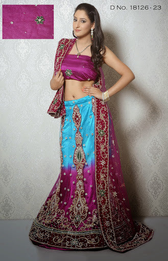 Attractive Sky Blue & Magenta Color Net With Heavy Stone Work Lehenga Choli