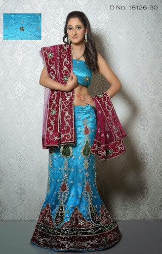 Sky Blue And Violet Color Embroidery With Heavy Stone Work Lehenga Choli