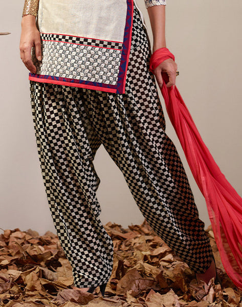 Beige And Black Readymade Salwar Suit