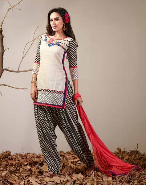 Beige And Black Readymade Salwar Suit