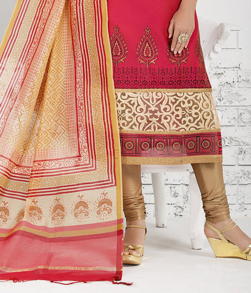Red Color Chanderi Cotton Silk Salwar Kameez
