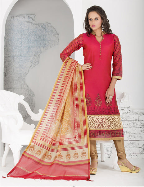 Red Color Chanderi Cotton Silk Salwar Kameez