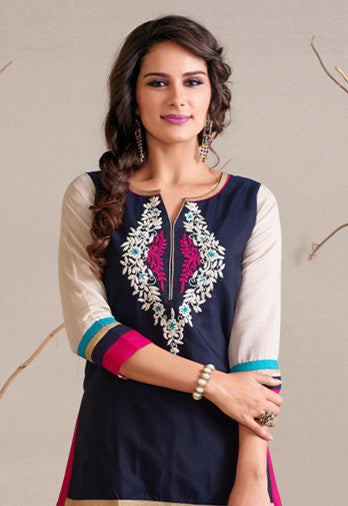 Midnight Blue And Off White Readymade Salwar Suit