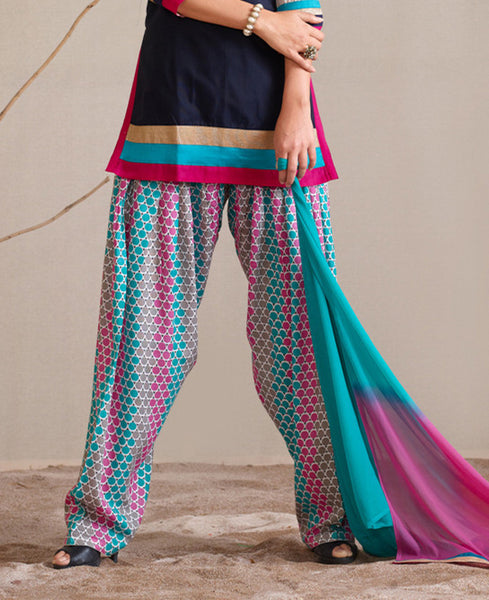 Midnight Blue And Off White Readymade Salwar Suit