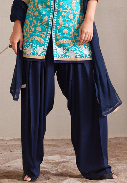 Aqua Blue And Off White Readymade Salwar Suit
