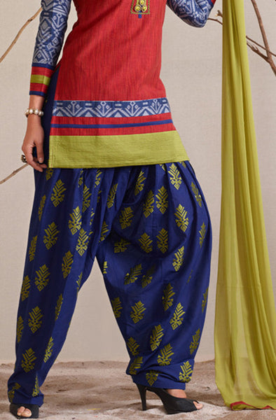 Rust Red And Navy Blue  Readymade Salwar Suit