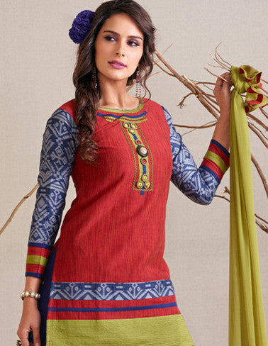 Rust Red And Navy Blue  Readymade Salwar Suit