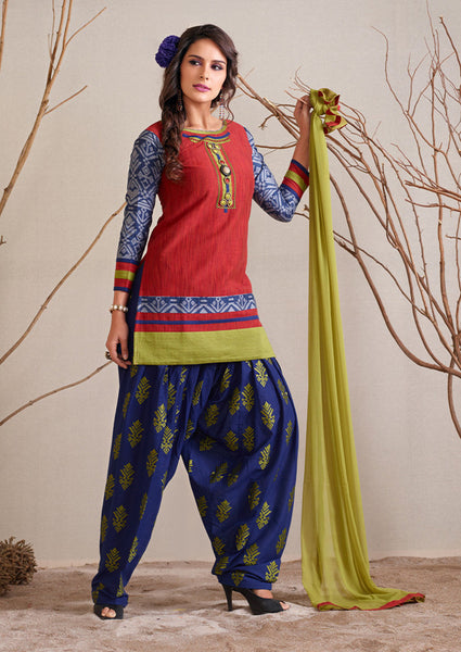 Rust Red And Navy Blue  Readymade Salwar Suit