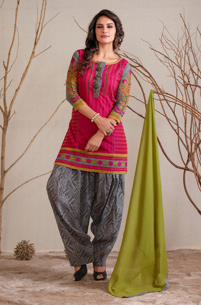 Magenta And Grey Readymade Salwar Suit