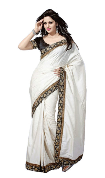 Latest New Look Graceful  Synthetic White Applique Work resham_embroidery Party Ethnic sarees