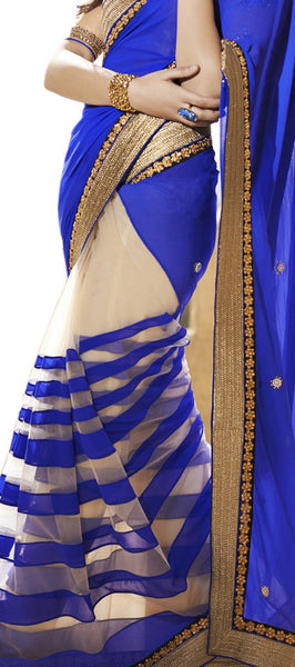 Latest New Look Graceful  Net Blue Applique Work resham_embroidery Party Ethnic sarees