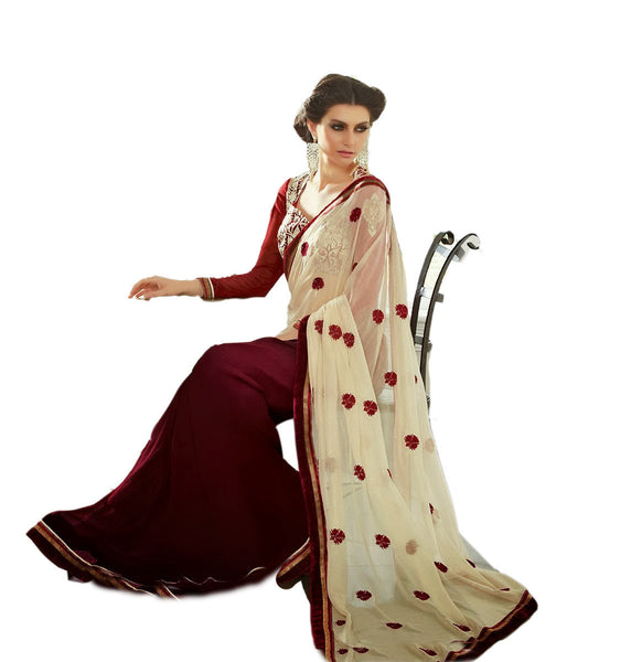 Latest New Look Graceful  Georgette White Applique Work resham_woven Party Ethnic Designer Sarees
