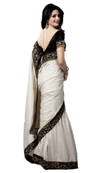 Latest New Look Graceful  Synthetic White Applique Work resham_embroidery Party Ethnic sarees