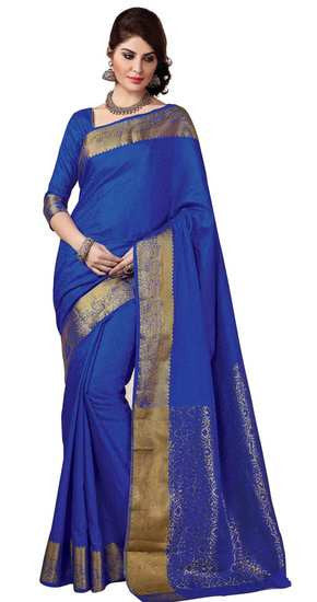 Double Blouses Rich Look Grand Bridal White and Broad Bordered Saree - RAJSHRIFASHIONS