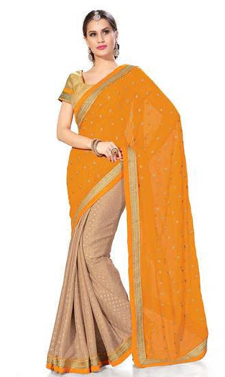 Bring attitude to your style with this exclusive look designs in Pink and Mouse color saree - RAJSHRIFASHIONS