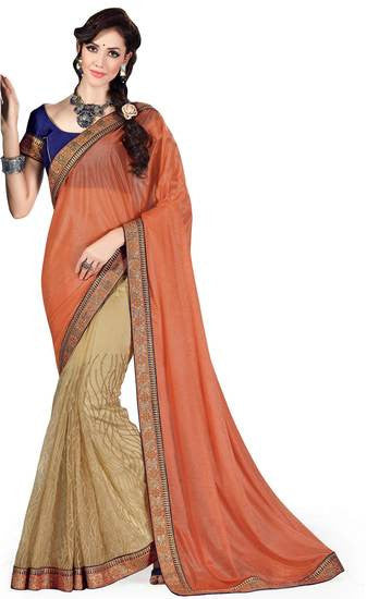 Blood red colour net saree is beautified with heavy border - RAJSHRIFASHIONS