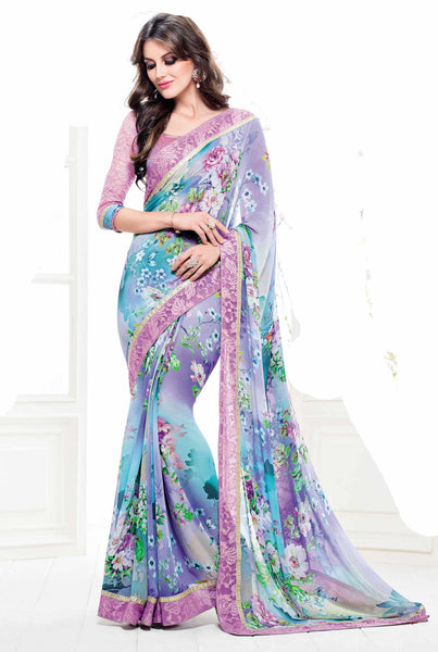 Amazing Ultimate  Multi Georgette Embroidered floral_print Party  Lace Embroidery Border Saree - RAJSHRIFASHIONS
