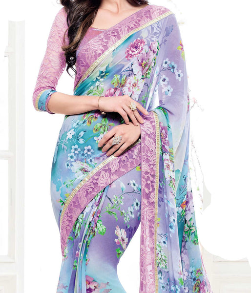 Amazing Ultimate  Multi Georgette Embroidered floral_print Party  Lace Embroidery Border Saree - RAJSHRIFASHIONS