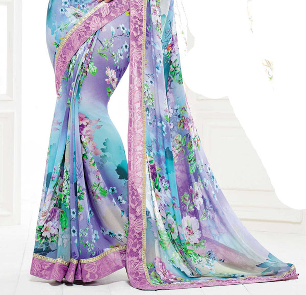 Amazing Ultimate  Multi Georgette Embroidered floral_print Party  Lace Embroidery Border Saree - RAJSHRIFASHIONS