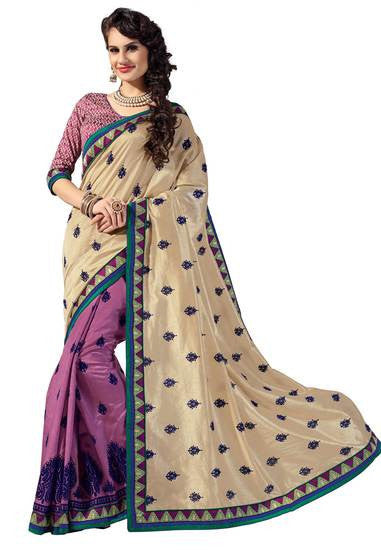 Amazingly  Grand Elegant Half N Half Style Look Pink Printed Saree - RAJSHRIFASHIONS