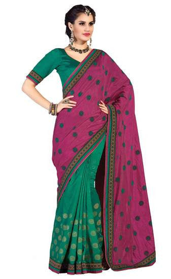Amazingly  Grand Elegant Half N Half Style Look Black Printed Saree - RAJSHRIFASHIONS