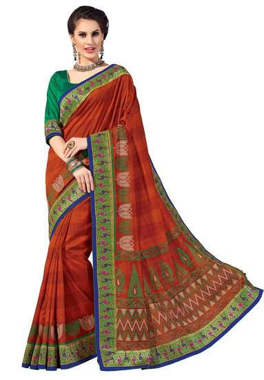 Amazingly  Grand Elegant Half N Half Style Look Blue Printed Saree - RAJSHRIFASHIONS