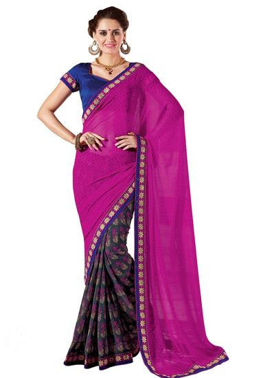 Get obsessed with the new ambit of the glamourRed color saree crafted on Georgette - RAJSHRIFASHIONS