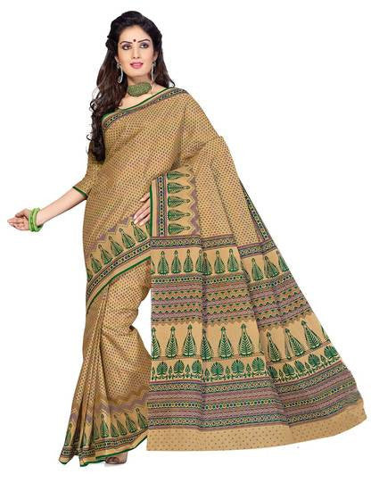 Bring attitude to your style with this exclusive Beige color saree crafted on Cotton - RAJSHRIFASHIONS