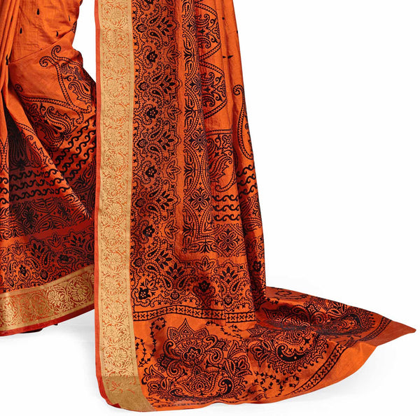 Diva Extravagant Sense in Simple Orange Dupion Silk Embroidered pashmina_silk Wedding  Lace Embroidery Border Saree