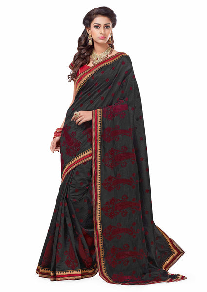 Bring Attiude yours style  Grey Dupion Silk Embroidered pashmina_silk Wedding  Lace Embroidery Border Saree - RAJSHRIFASHIONS
