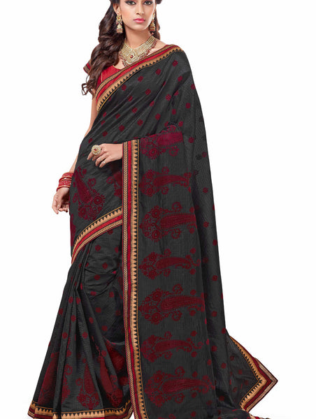 Bring Attiude yours style  Grey Dupion Silk Embroidered pashmina_silk Wedding  Lace Embroidery Border Saree - RAJSHRIFASHIONS