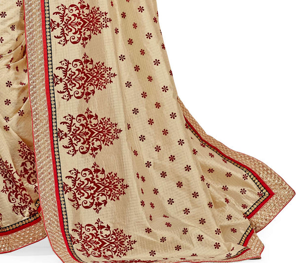 Striking Powerful Look  Cream Dupion Silk Embroidered pashmina_silk Wedding  Lace Embroidery Border Saree