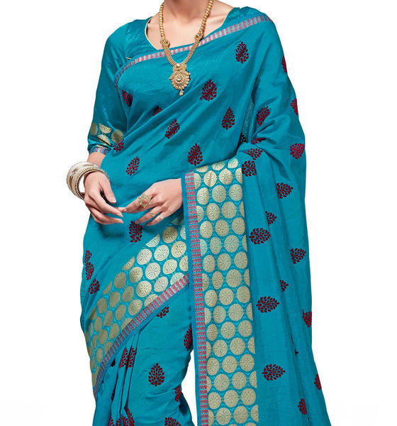 Rich Influence  Blue Dupion Silk Embroidered pashmina_silk Wedding  Lace Embroidery Border Saree
